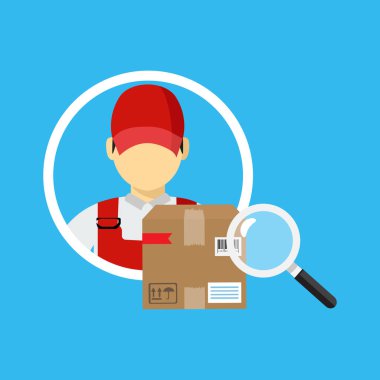 Parsel veya sipariş izleme kavramı. Parsel ambalaj kutusu barkod simgesi. Vektör çizim