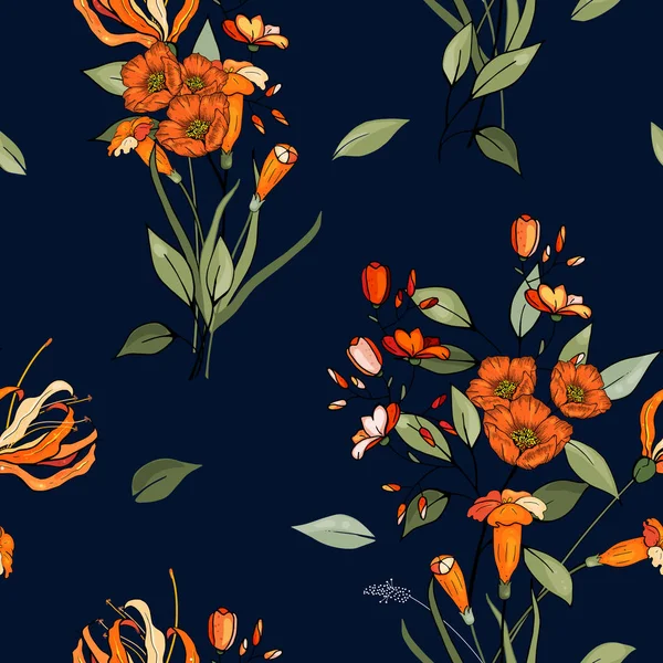 Тропический Вектор Бесшовные Цветок Листья Узор Экзотический Фон Обои Цветущие — стоковый вектор
