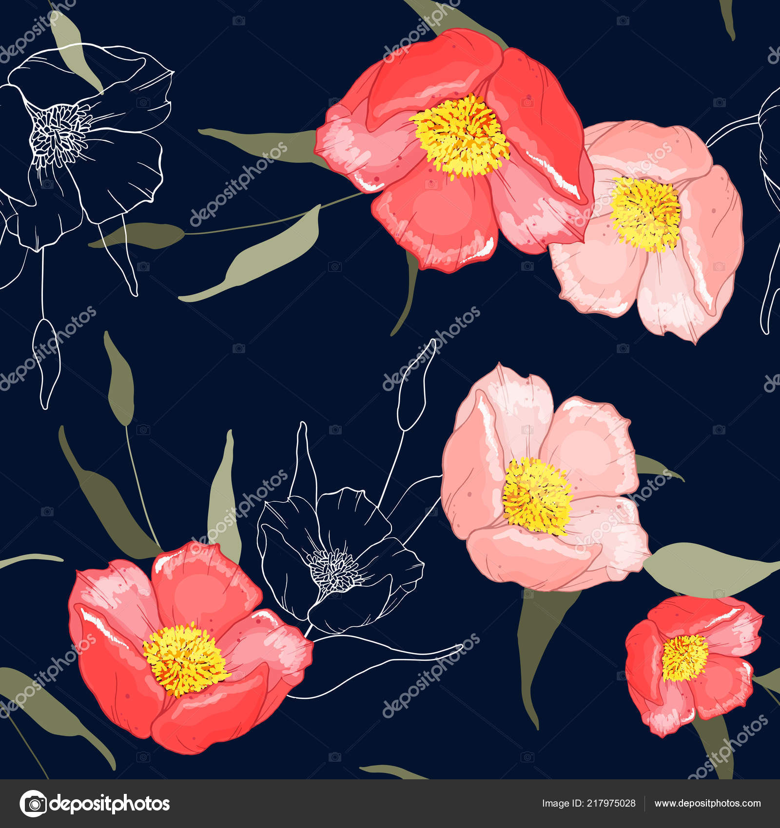 Résumé Dessin Fleur Modèle Fleur Sans Soudure Isolé Réaliste