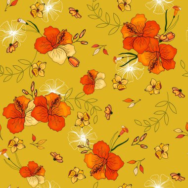 Botanik motifler. İzole sorunsuz çiçek deseni. Antika arka plan. Duvar kağıdı. Elle çizilmiş. Vektör çizim.