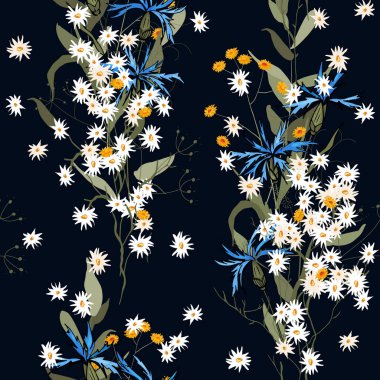 Botanik motifler. İzole sorunsuz çiçek deseni. Antika arka plan. Duvar kağıdı. Elle çizilmiş. Vektör çizim.