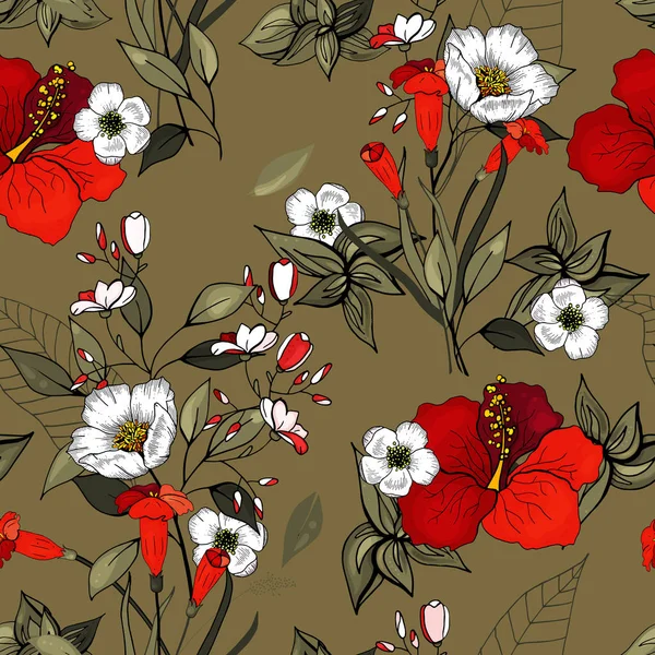 Fleurir Motif Floral Sans Couture Fond Vintage Papier Peint Floraison — Image vectorielle