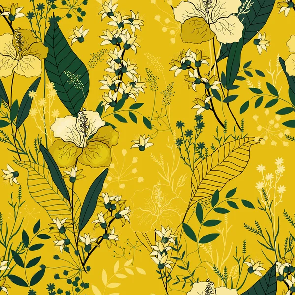 Motifs Botaniques Isolé Motif Fleurs Sans Couture Fond Vintage Papier — Image vectorielle
