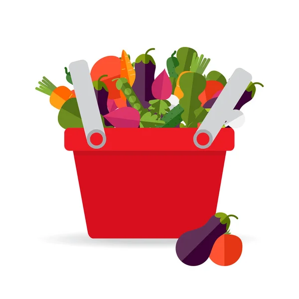 Bevásárló Kosár Friss Zöldségekkel Egészséges Életmód Vegán Vegetáriánus Fogalmának Friss — Stock Vector