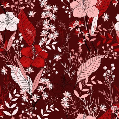 Çiçeği çiçek seamless modeli. Antika arka plan. Duvar kağıdı. Gerçekçi çiçek açan çiçekler izole. Elle çizilmiş. Vektör çizim.