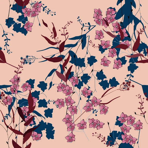 Абстрактный Цветочный Рисунок Реалистичный Изолированный Бесшовный Цветочный Узор Винтажный Набор — стоковый вектор