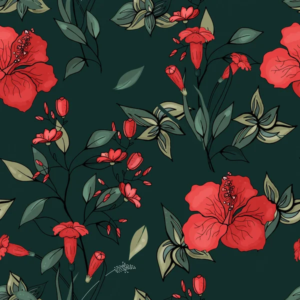 Blühen Florales Nahtloses Muster Vintage Hintergrund Tapete Blühende Realistische Isolierte — Stockvektor