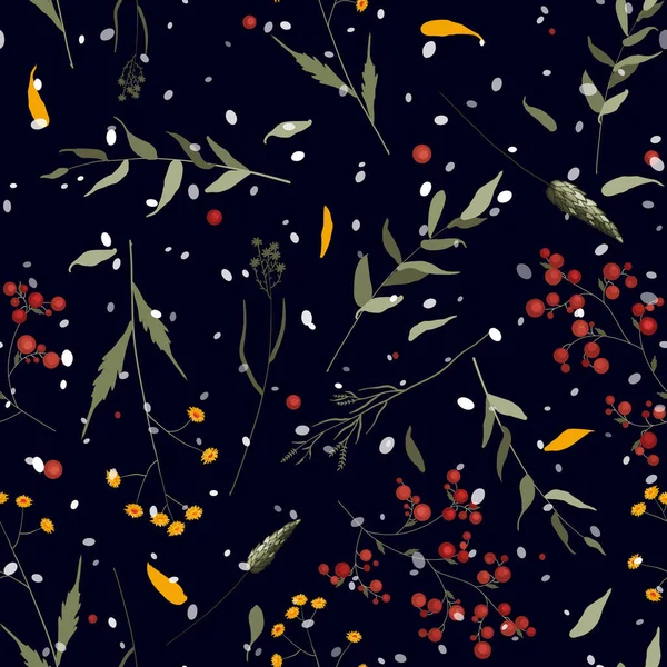 Trendy Polka Dots Seamless Pattern Bohemian Hand Drawn Flowers Blooming — Stock Vector