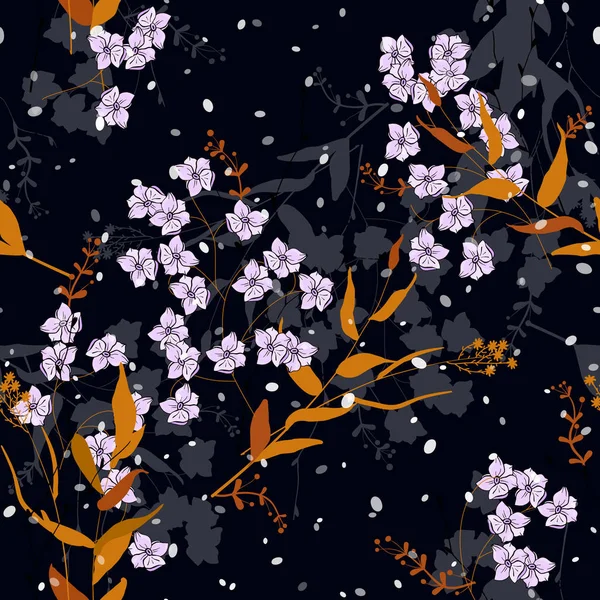 Modne Kropki Wzór Czeskiego Ręcznie Rysowane Kwiaty Kwitnące Dzikie Kwiatowy — Wektor stockowy