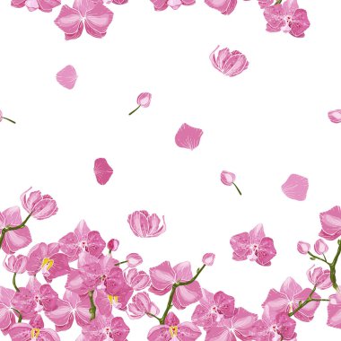 Japon Bahçe Dikişsiz desen Bahar Asya çiçekler. Duvar kağıdı. Elle çizilmiş. Çiçek vektör çizim moda, kumaş için.