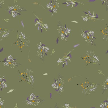 Trendy sorunsuz çiçek desenli. Antika arka plan. Duvar kağıdı. Gerçekçi çiçek açan çiçekler izole. Elle çizilmiş. Vektör çizim.