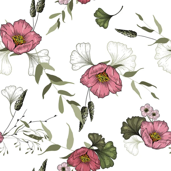 Fleurir Motif Floral Sans Couture Fond Vintage Papier Peint Floraison — Image vectorielle