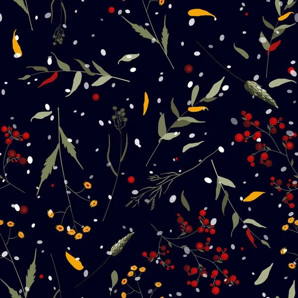 Trendy Polka Dots Seamless Pattern Bohemian Hand Drawn Flowers Blooming — Stock Vector