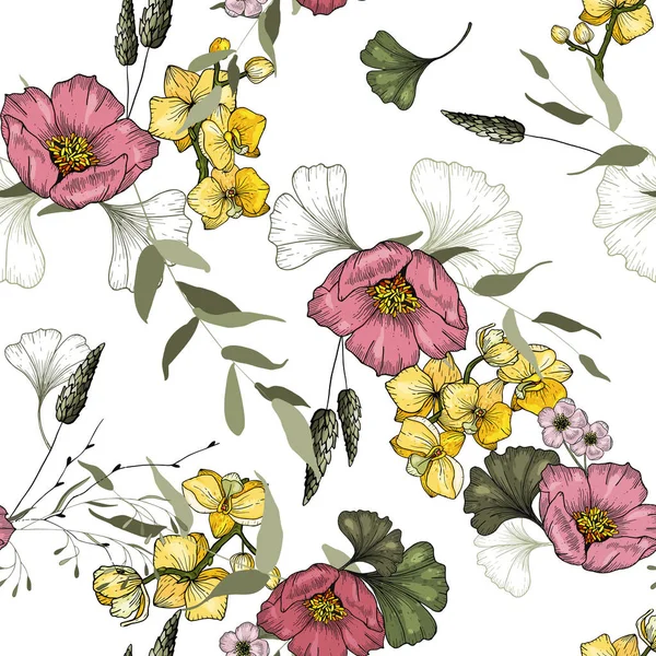 Motif Floral Tendance Modèle Isolé Sans Couture Vintage Fond Orchidée — Image vectorielle