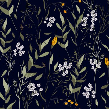 Gerçekçi izole sorunsuz çiçek deseni. Vintage küme. El