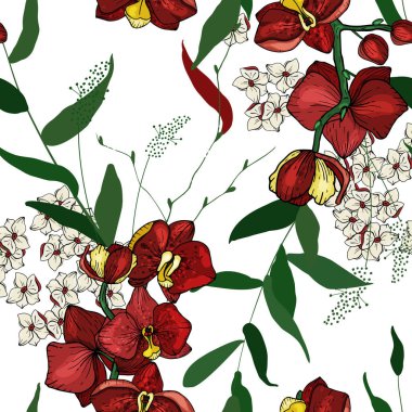 Gerçekçi Bahçe çiçek çiçek açmış. Handdrawn tarzı. Vektör 