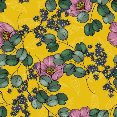 Gerçekçi çiçek açan çiçekler izole. Elle çizilmiş vektör