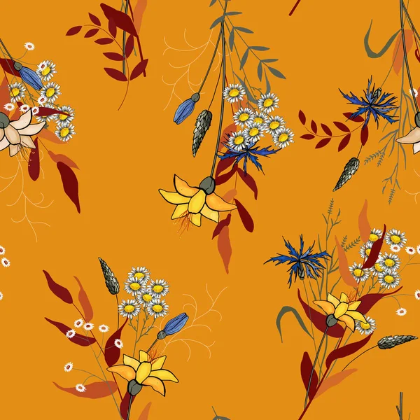 Fond d'écran illustration vectorielle botanique avec des fleurs dessinées à la main . — Image vectorielle