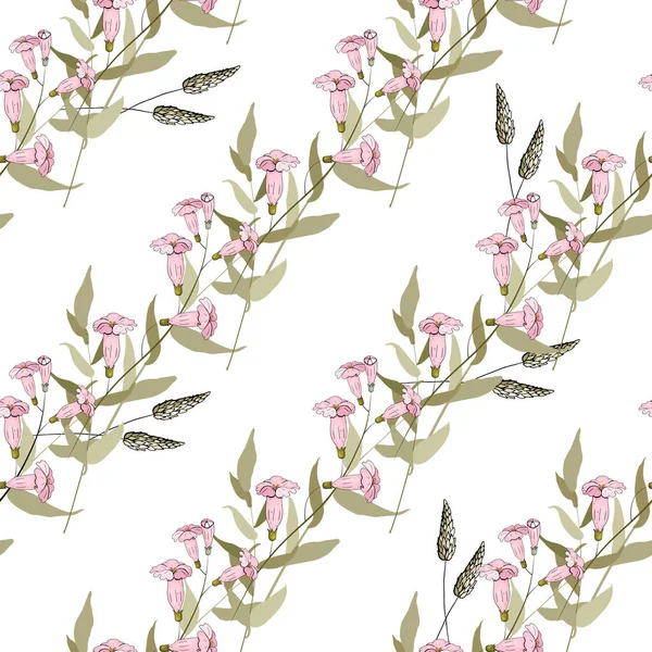 Realistic isolated seamless floral pattern. Hand drawn vector — Stock Vector