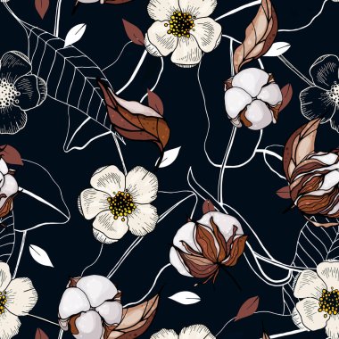 Gerçekçi izole sorunsuz çiçek deseni. Vintage seti. 