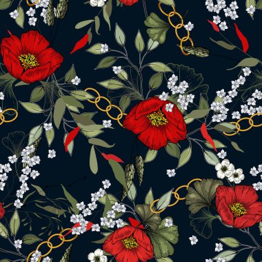 El çizilmiş vektör illüstrasyon. Zincirler botanik dikişsiz desen