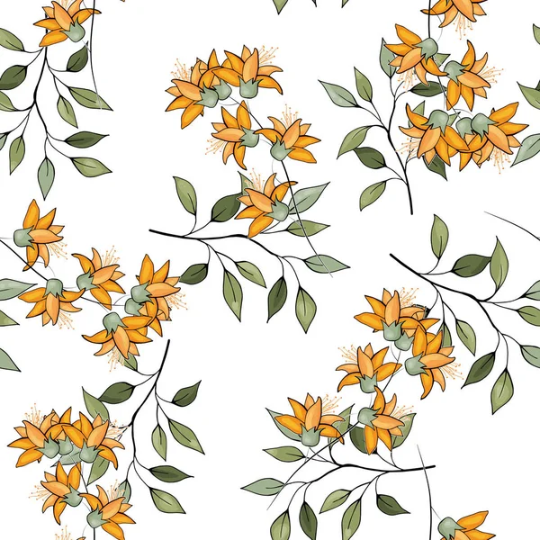 Realistic isolated seamless flowers pattern. Vintage set. — Stock Vector