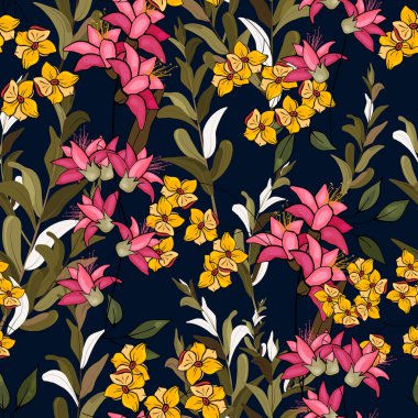 Dikişsiz çiçek el çizilmiş karışımı. Vektör Illustration. Bohem fl