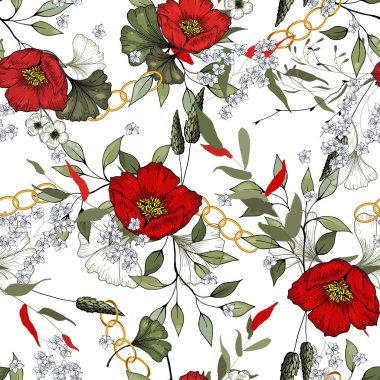 Modern çiçek tasarımı. El çizilmiş vektör çizim. Zincirler bot