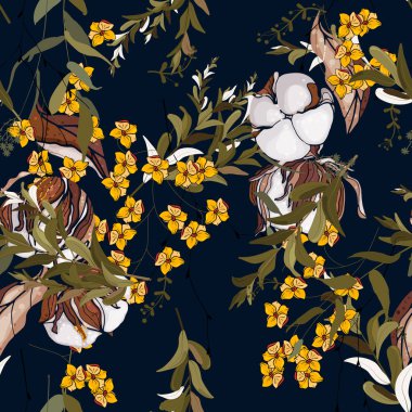 Modern botanik arka plan. El vektör çizim çekilmiş. Fol