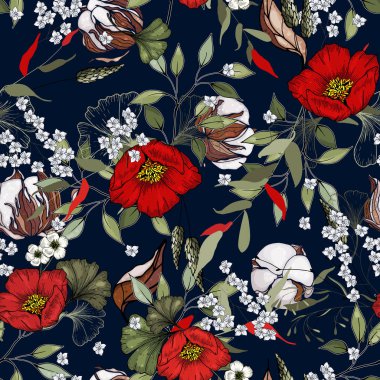 Modern botanik arka plan. El vektör çizim çekilmiş. Fol