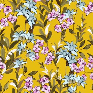 Gerçekçi izole sorunsuz çiçek desenli. Elle çizilmiş Il vektör