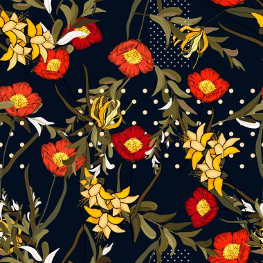 Vahşi çiçek memphis Yazdır çiçek açmış. Vektör çizim. Trendy 