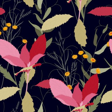 Dikişsiz vintage doku. Botanik illüstrasyon. Vektör sanatı. Olun