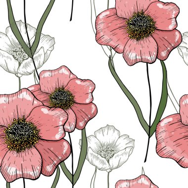 Stilize sanat arka plan. Pembe vektör çiçek şablonu. Rustik deniz