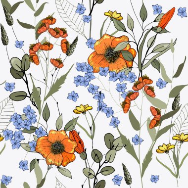 Stilize sanat arka plan. Vektör çiçek şablonu. Rustik dikişsiz