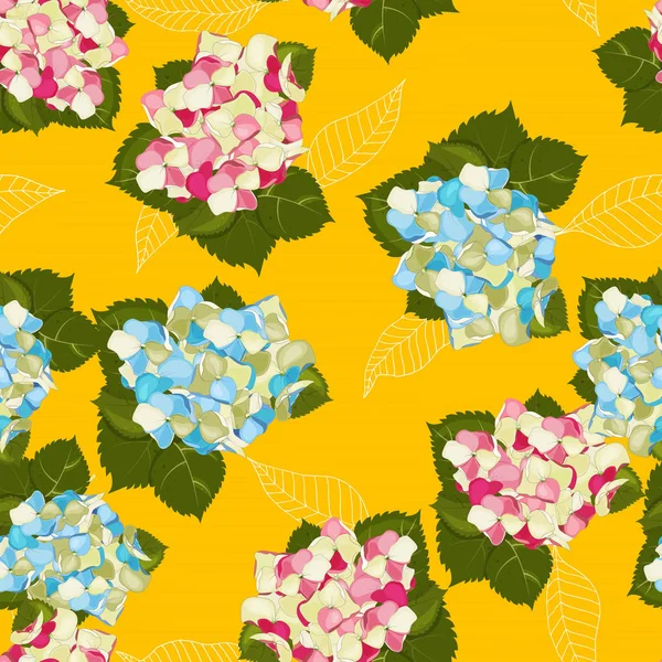 Cute seamless floral hydrangea pattern. Exotic art vector illus