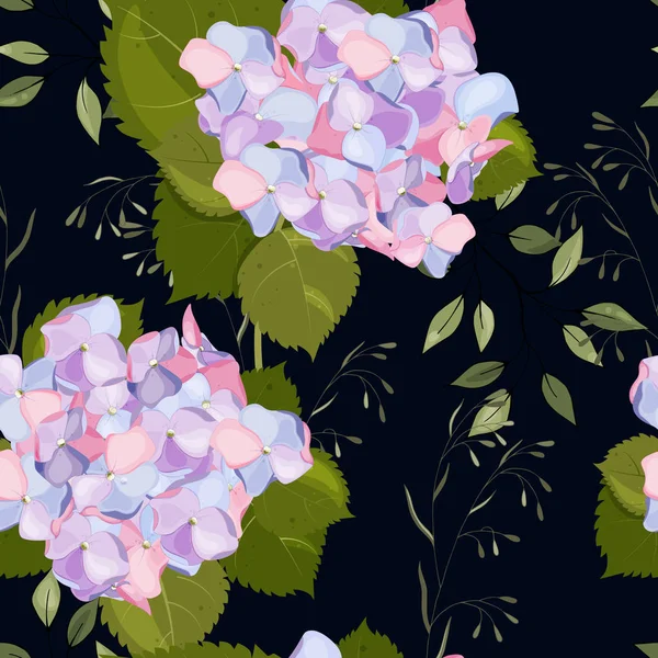 Modern abstract floral hydrangea illustration on dark backdrop.