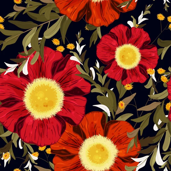 Fondo de pantalla sin costuras de primavera colorido con lindo rojo y naranja — Vector de stock