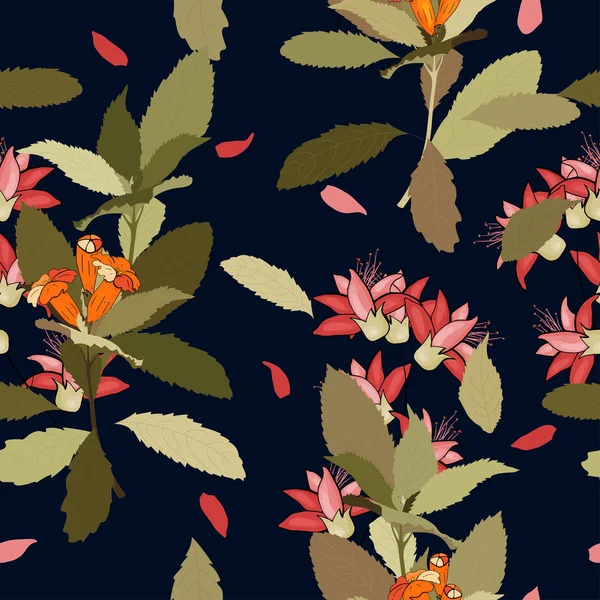 Illustration florale abstraite moderne sur fond sombre. Mer de fleurs — Image vectorielle