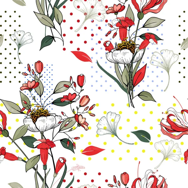 Retro wild seamless floral pattern. Vintage background blooming — Stock Vector