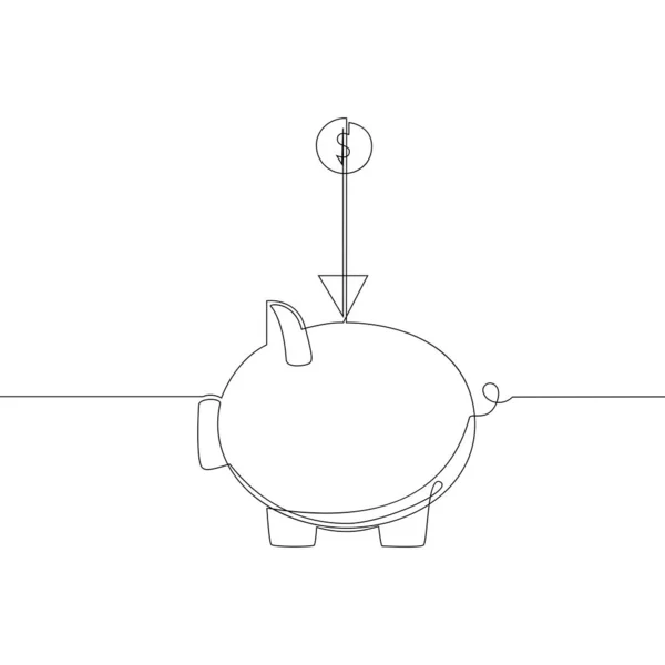 Icône continue noire contour du cochon doré sur fond blanc — Image vectorielle