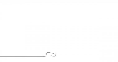 Trendy bir çizgi çizim sanatı. Beyaz arka planda ok hareketinin siyah sürekli simge konturu. Minimalizm, kendi kendine animasyon.