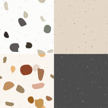 Siyah, yeşil ve pastel terrazzo. Beyaz arka planda modern tarzda kusursuz desen. Zemin Venedik Duvarı.