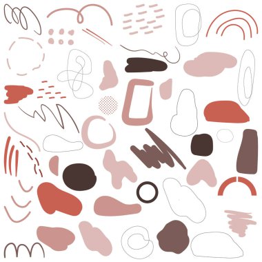 Çağdaş karalama çizimleri çeşitli şekillerde çizilmiş. Basit vektör dekoratif geometrik elementler. Çizgi film trend seti, modern tasarım.