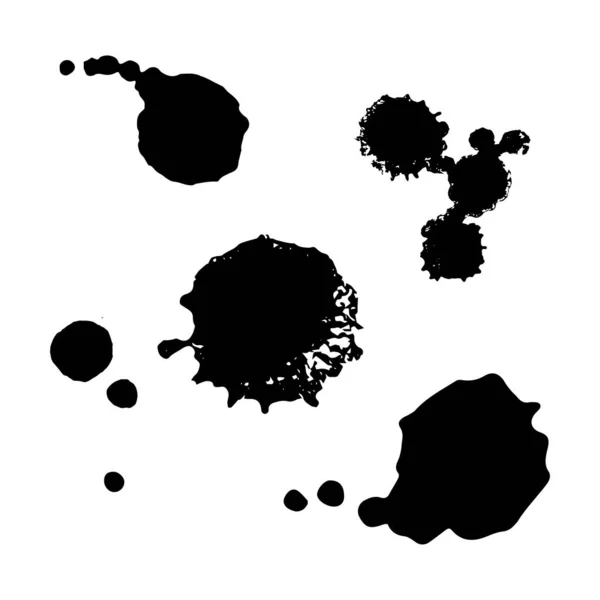Черные Чернильные Пятна Дизайн Набора Брызги Акварели Белом Фоне Абстрактная — стоковый вектор