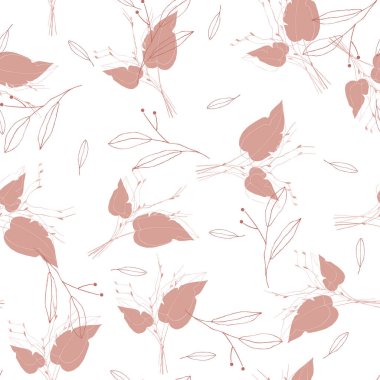 Pink pastel blooming  Flowers lily with green leaves. Realistic isolated seamless floral pattern for textile, fashion, fabric, web, wrapping. Hand drawn wallpaper coral botanical print.  Vector illustration.