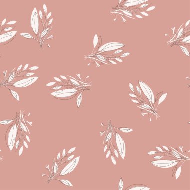 Pembe, mercan zemin üzerine el çizimi botanik çizimi. Kusursuz desen 