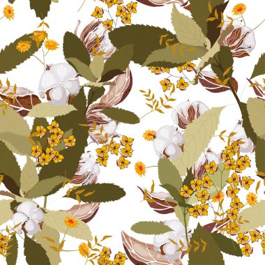 Pembe, mercan zemin üzerine el çizimi botanik çizimi. Kusursuz desen 