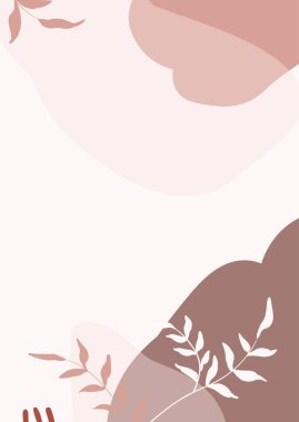 Çağdaş arka plan. Grafik dekorasyon kartı, soyut şekilli çiçek arkaplanı ve botanik elementler, yapraklar. Çizgi film basit sanat davetiye kartları, minimalizm el çizimi vektör pankartı şablonu