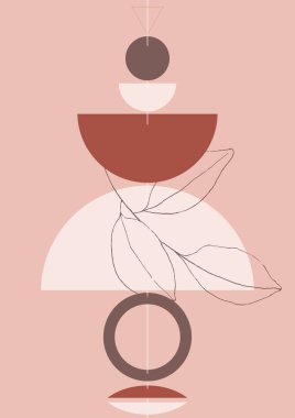 Çağdaş arka plan. Grafik dekorasyon kartı, soyut şekilli çiçek arkaplanı ve botanik elementler, yapraklar. Çizgi film basit sanat davetiye kartları, minimalizm el çizimi vektör pankartı şablonu